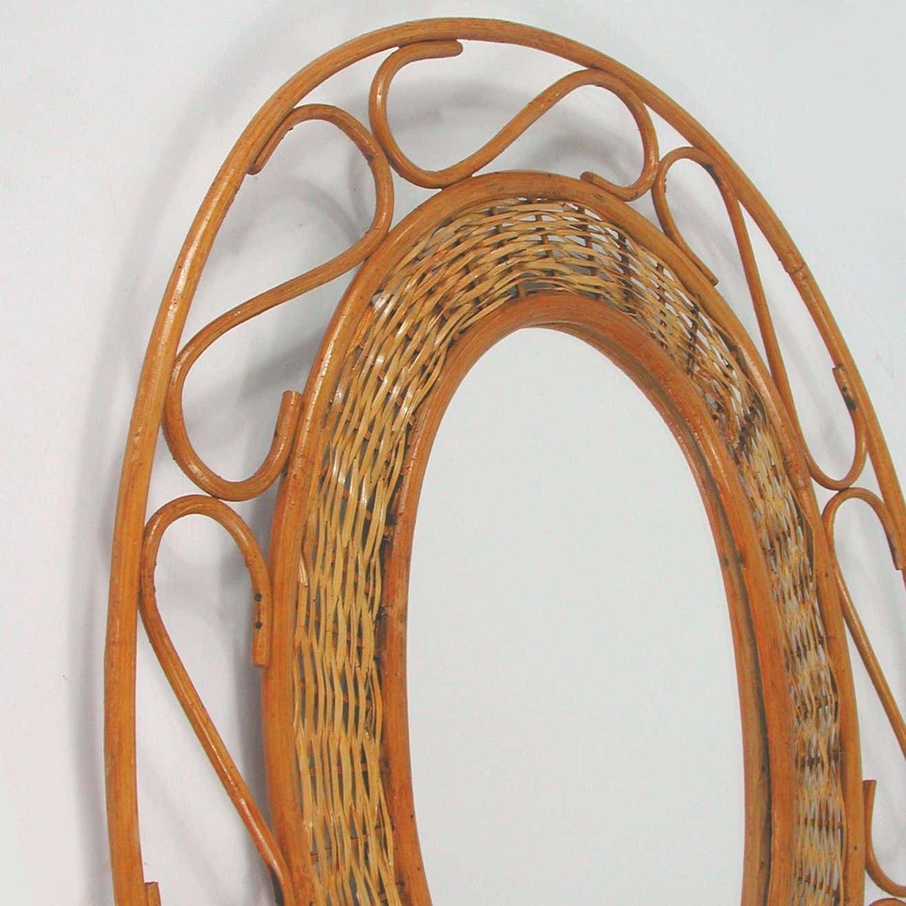 Midcentury Jean Royère Style French Riviera Rattan And Wicker Mirror, 1950s photo Home Decor