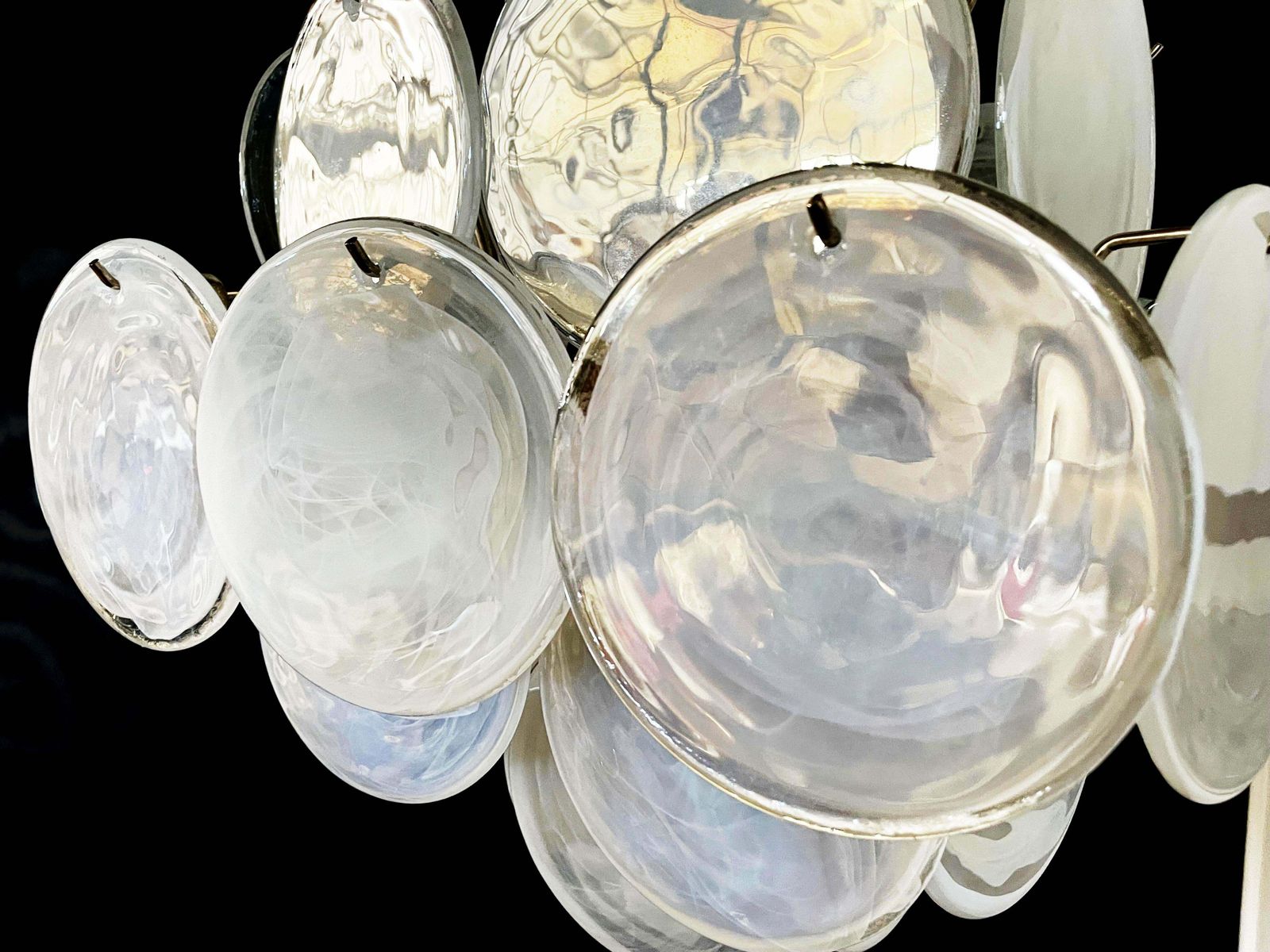 Elegant 1970s Vintage Italian Murano Chandeliers, 36 White Disks photo for sale