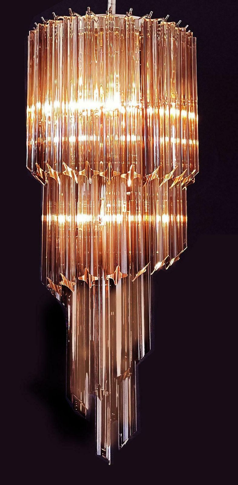 Gorgeous Murano Glass Spiral Chandeliers, 54 Quadriedri Smoked Prisms photo Lighting