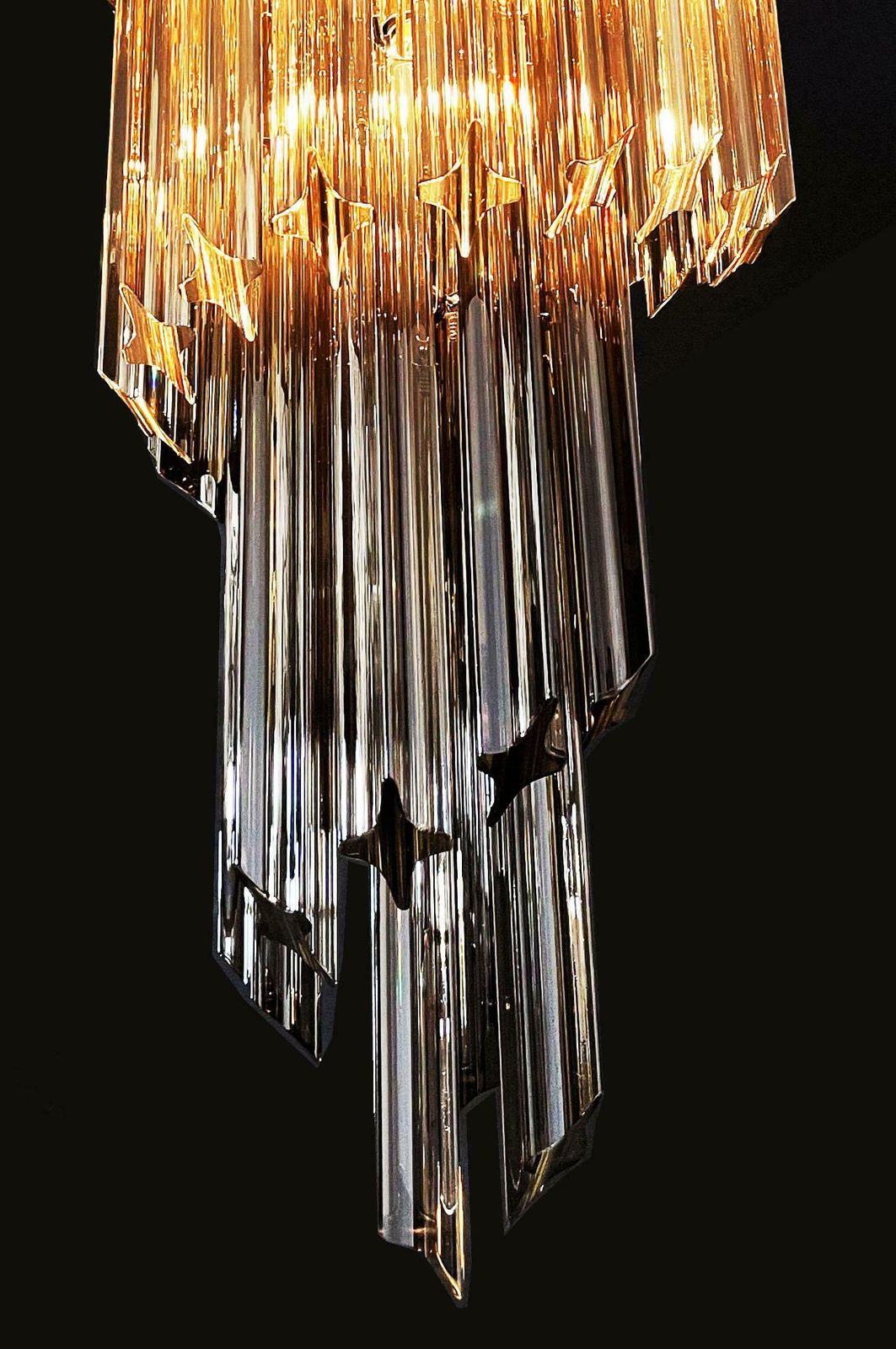 Gorgeous Murano Glass Spiral Chandeliers, 54 Quadriedri Smoked Prisms photo buy