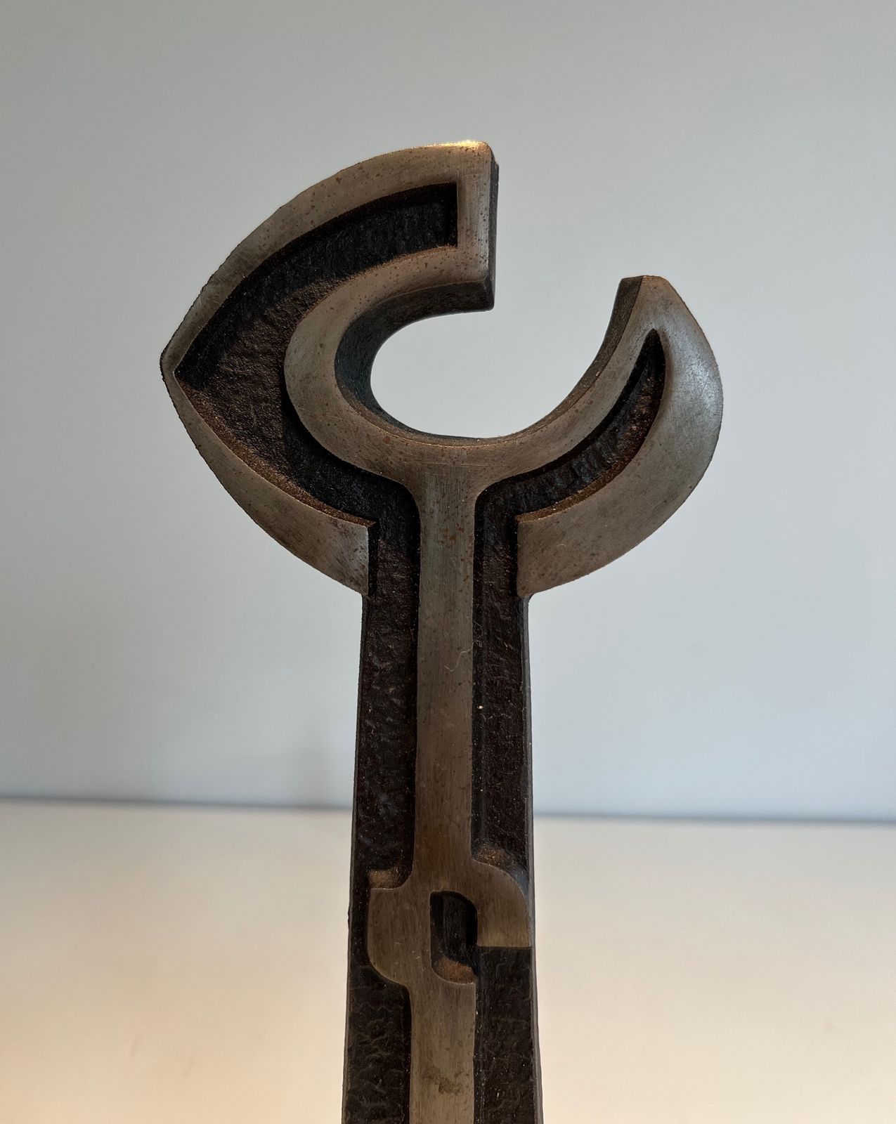 Pair Of Modernist Cast Iron And Wrought Iron Andirons photo buy