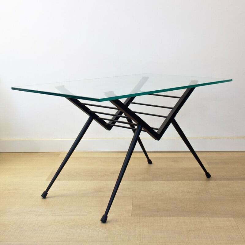 Vintage Coffee Table In Metal And Glass, Spain 1970 photo furniture