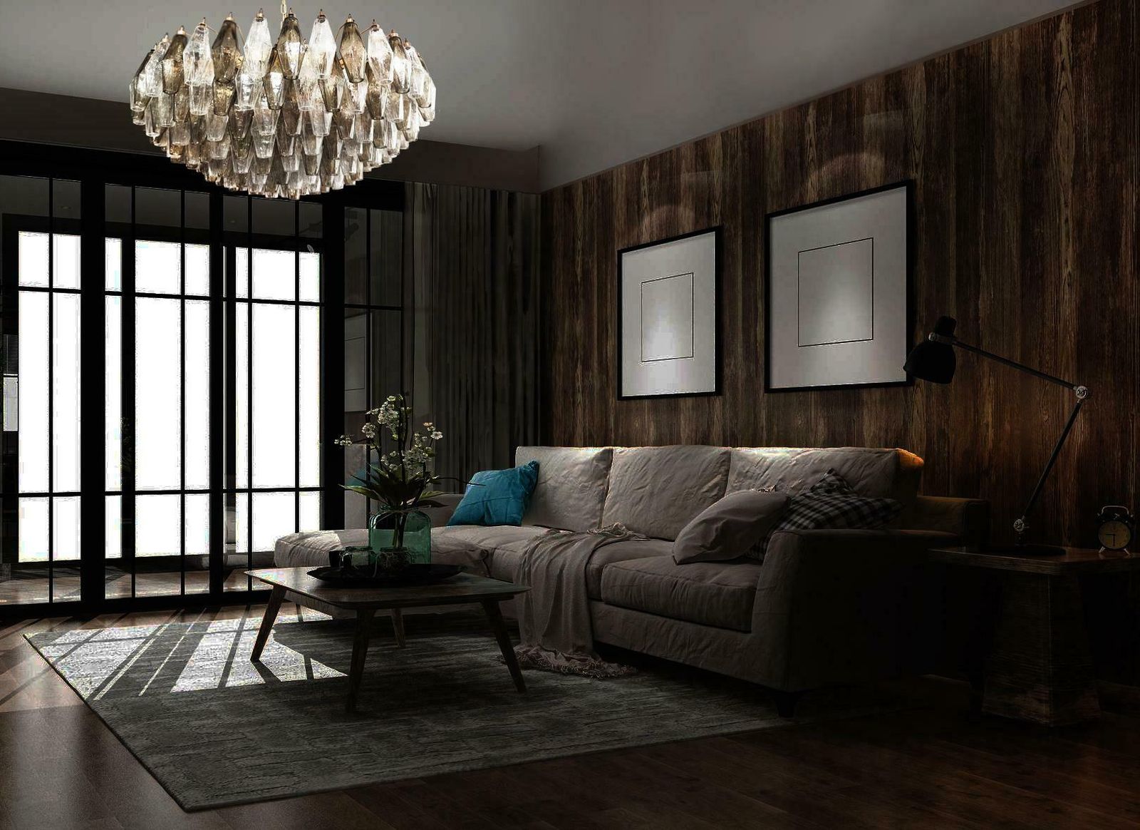 Charming Murano Glass Chandelier   185 Poliedri Clear And Smoked photo vinterior