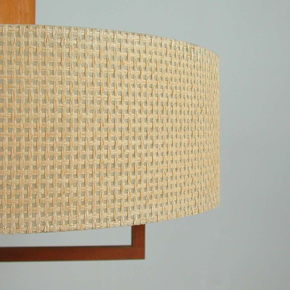 1656.0 Midcentury Temde Raffia Teak And Milk Glass Pendant, Switzerland 1960s photo