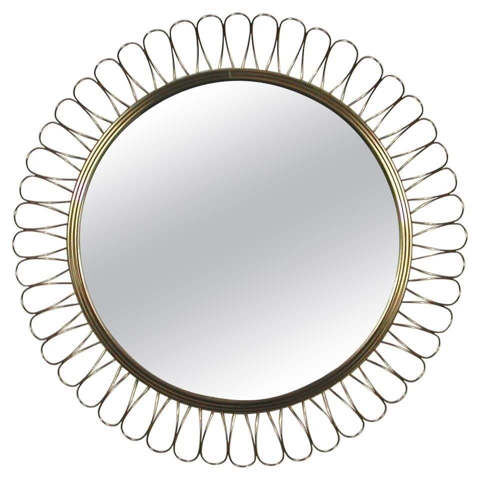 Midcentury Sculptural Round Brass Wall Mirror, Sweden 1950s