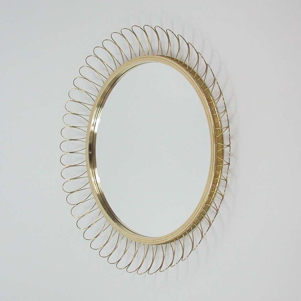 Midcentury Sculptural Round Brass Wall Mirror, Sweden 1950s photo 582.0