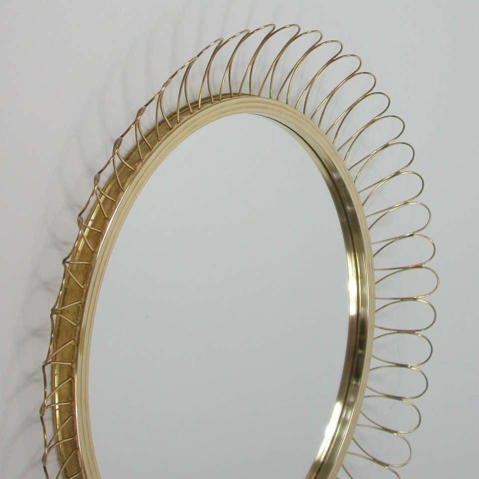 Midcentury Sculptural Round Brass Wall Mirror, Sweden 1950s photo buy