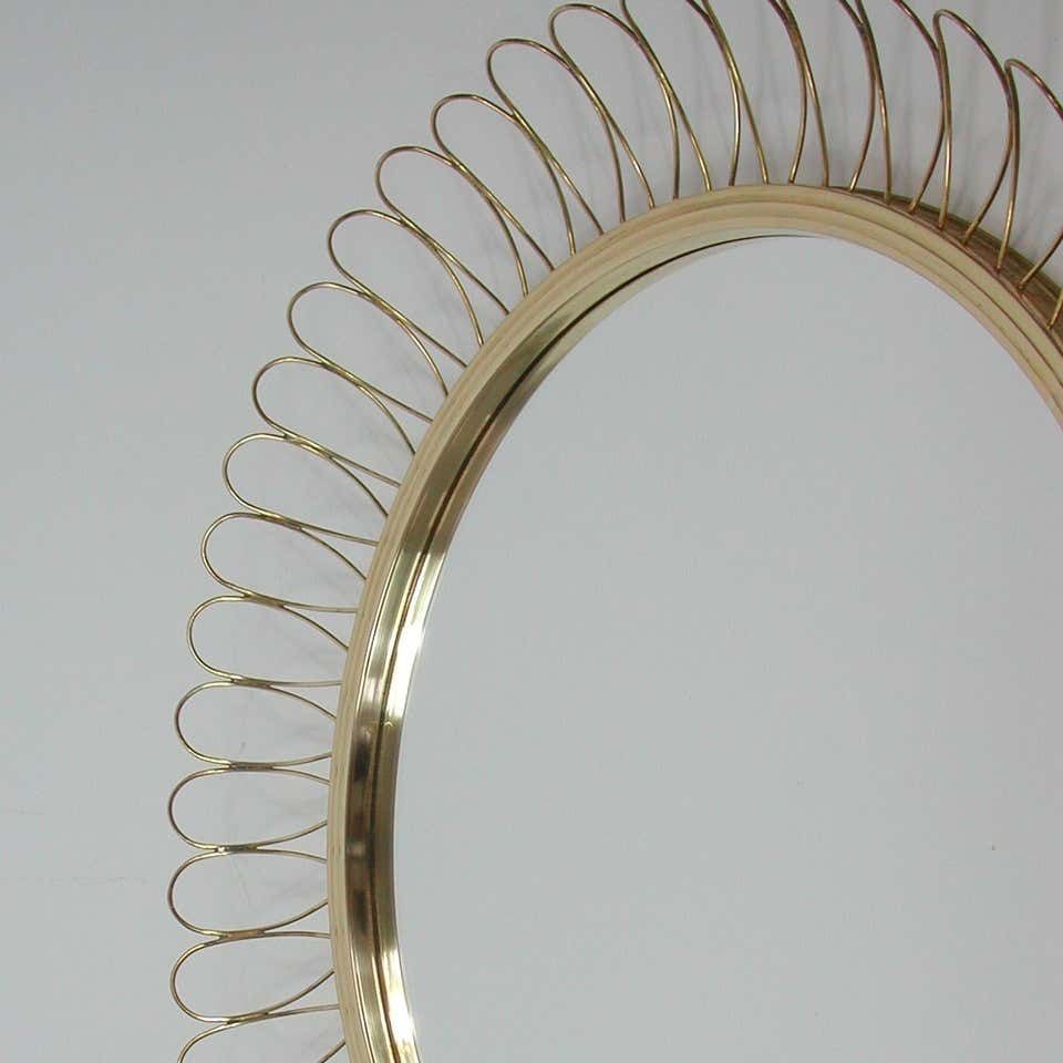 Midcentury Sculptural Round Brass Wall Mirror, Sweden 1950s photo vintage