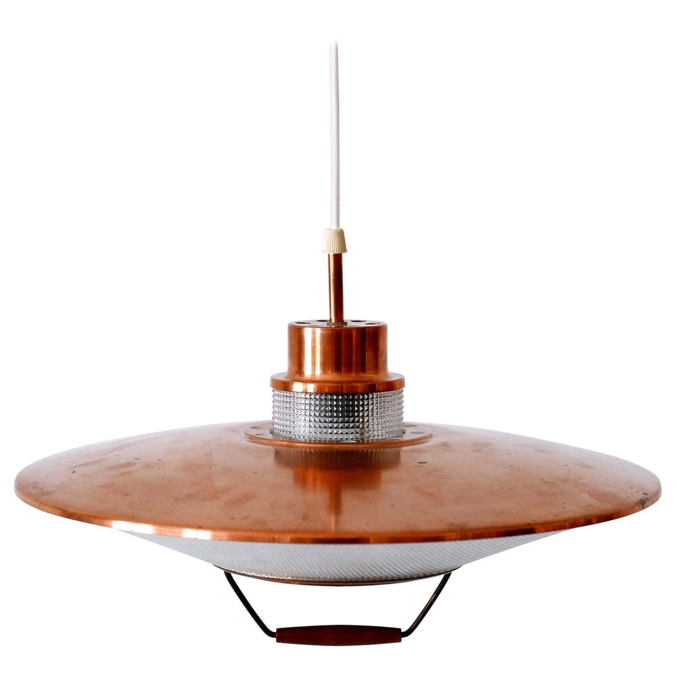 Rare Mid Century Modern Scandinavian Copper Pendant Lamp Or Hanging Light 1960
