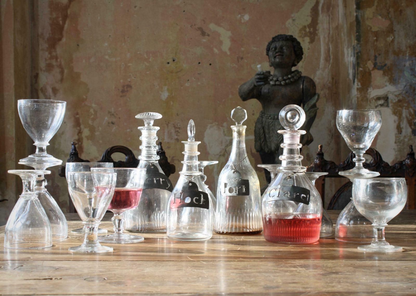 19th Century Collection Of Georgian Rummers & Labeled Cut Glass Decanters photo furniture