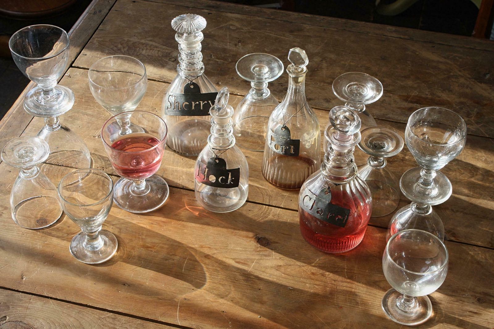 19th Century Collection Of Georgian Rummers & Labeled Cut Glass Decanters photo for sale