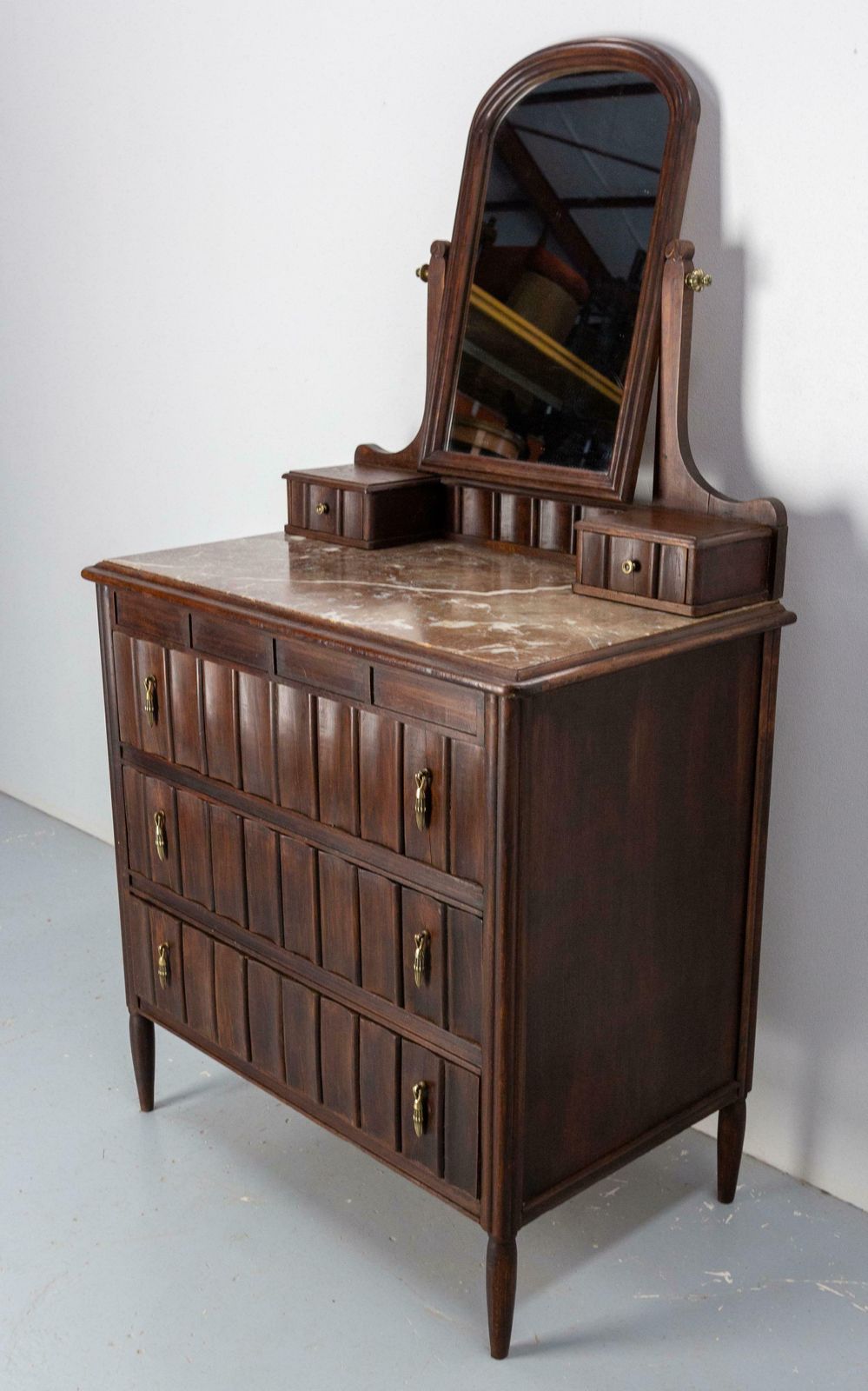 French Art Deco Dressing Table Vanity Unit With Drawers Marble & Mirror, C. 1930 photo for sale