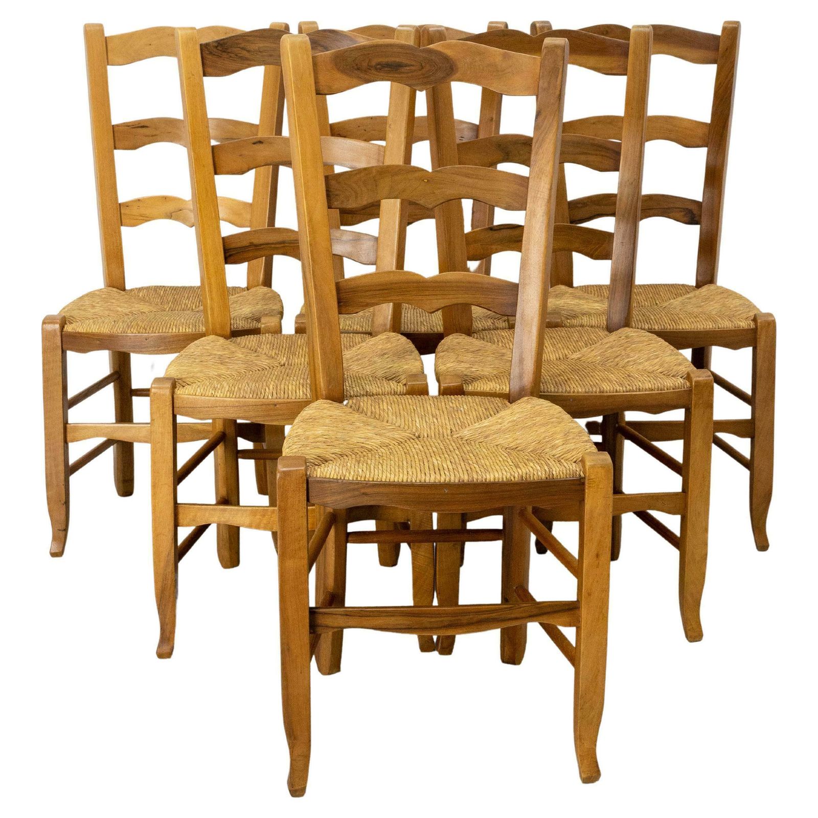 Six French Dining Chairs Oak Chairs Rush Seats Provincial Style, Circa 1970