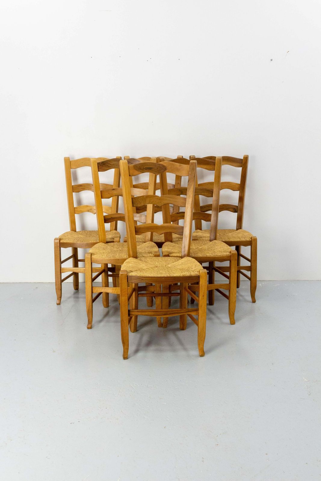 Six French Dining Chairs Oak Chairs Rush Seats Provincial Style, Circa 1970 photo Furniture