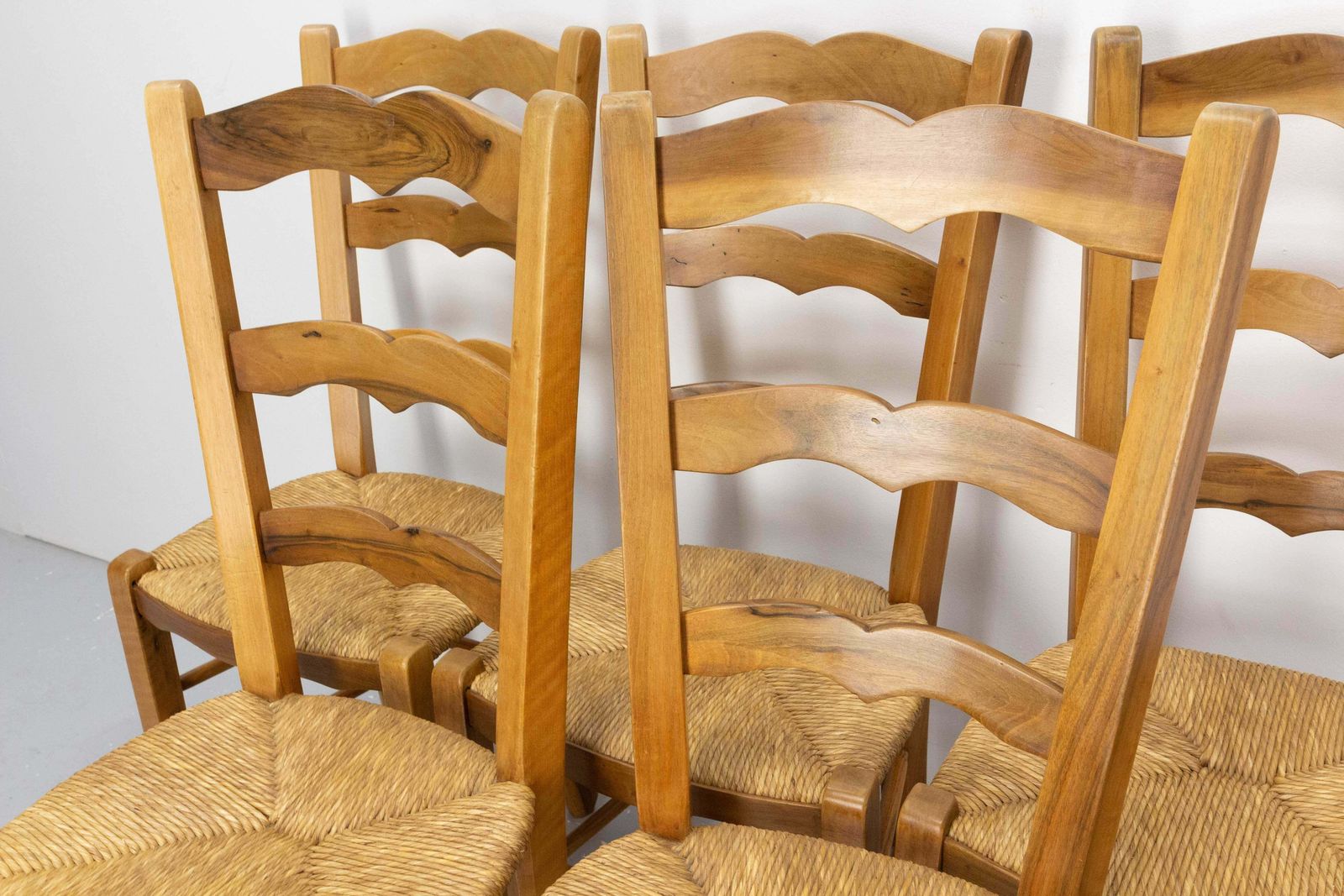 photo vinterior Six French Dining Chairs Oak Chairs Rush Seats Provincial Style, Circa 1970