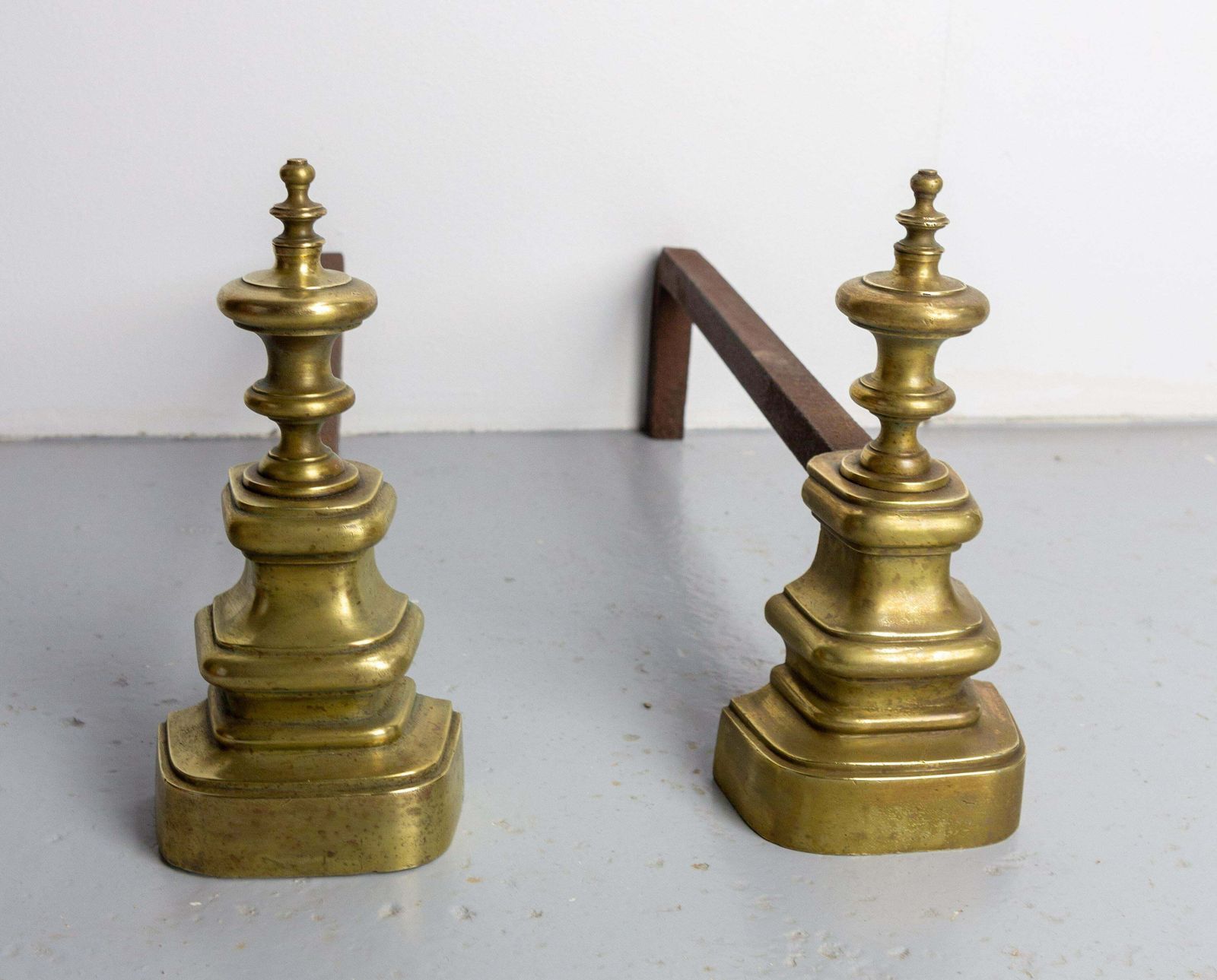 Pair Of Fireplace Andirons Brass & Wrought Iron Firedogs, France, Circa 1900 photo furniture