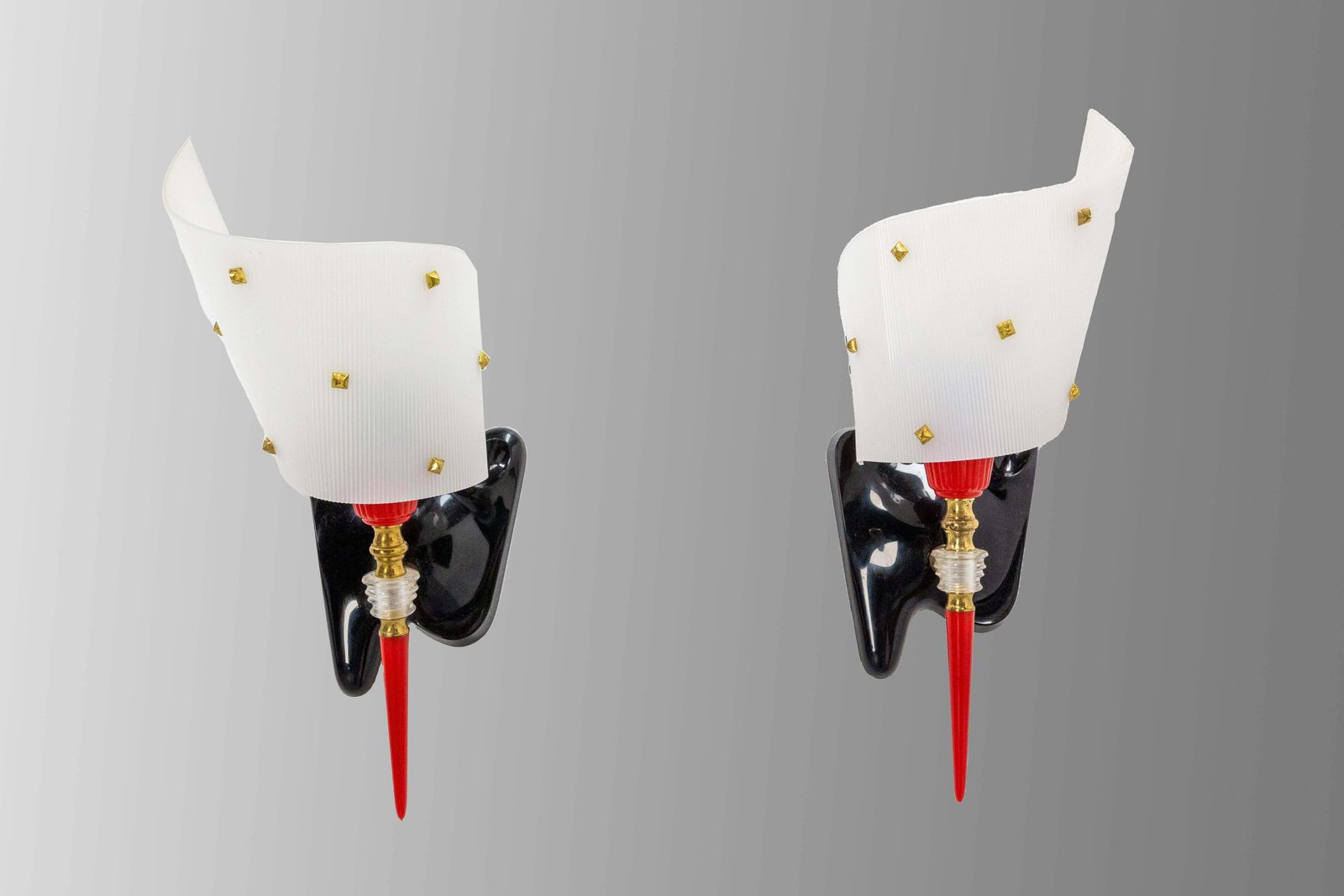 Pair Of Sconces Brass And Acrylic Pierre Guariche Lights, French Mid 20thcentury photo for sale