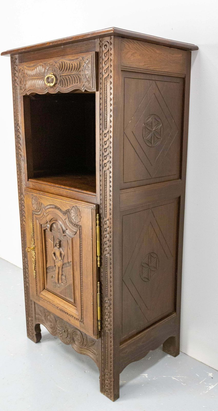 Chestnut Side Table Or Little Buffet, Sailor & Boats French Britanny, Circa 1940 photo Furniture