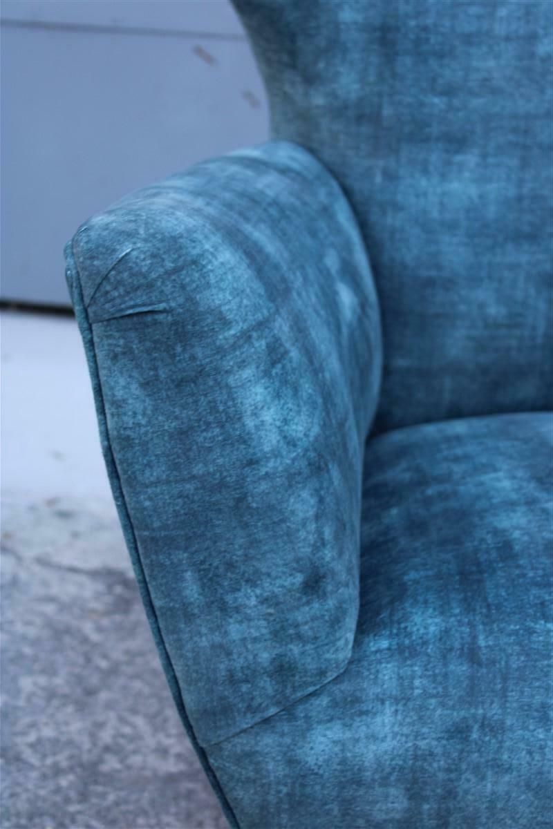 Pair Of Mid Century Italian Armchairs With Brass Feet And Blue Velvet Gio Ponti Style photo Furniture