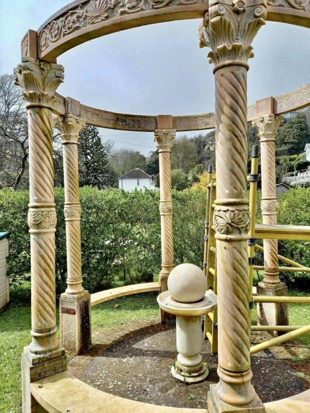 A Wonderful Natural Pink Marble Gazebo With Seats photo furniture