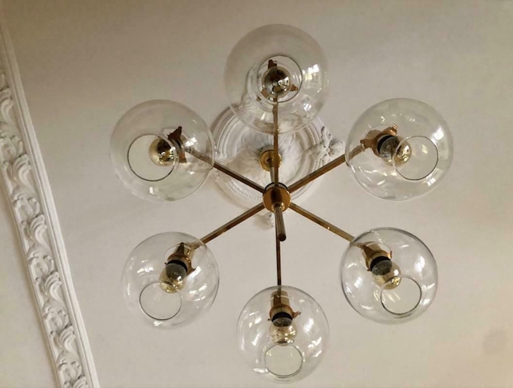 Hans Agne Jakobsson 'Pastoral' Brass Chandelier With Six Light Globes photo 6772.0