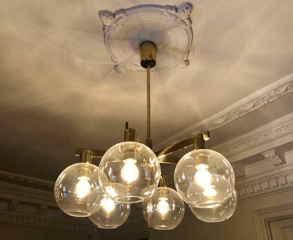 Hans Agne Jakobsson 'Pastoral' Brass Chandelier With Six Light Globes photo vintage