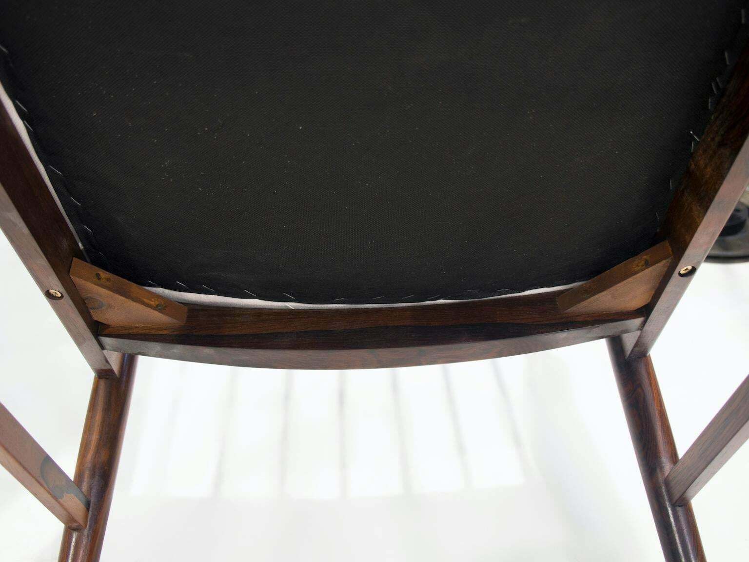 photo for sale Set Of Six Arne Vodder Model 422 Wooden Dining Chairs With Fabric Upholstery