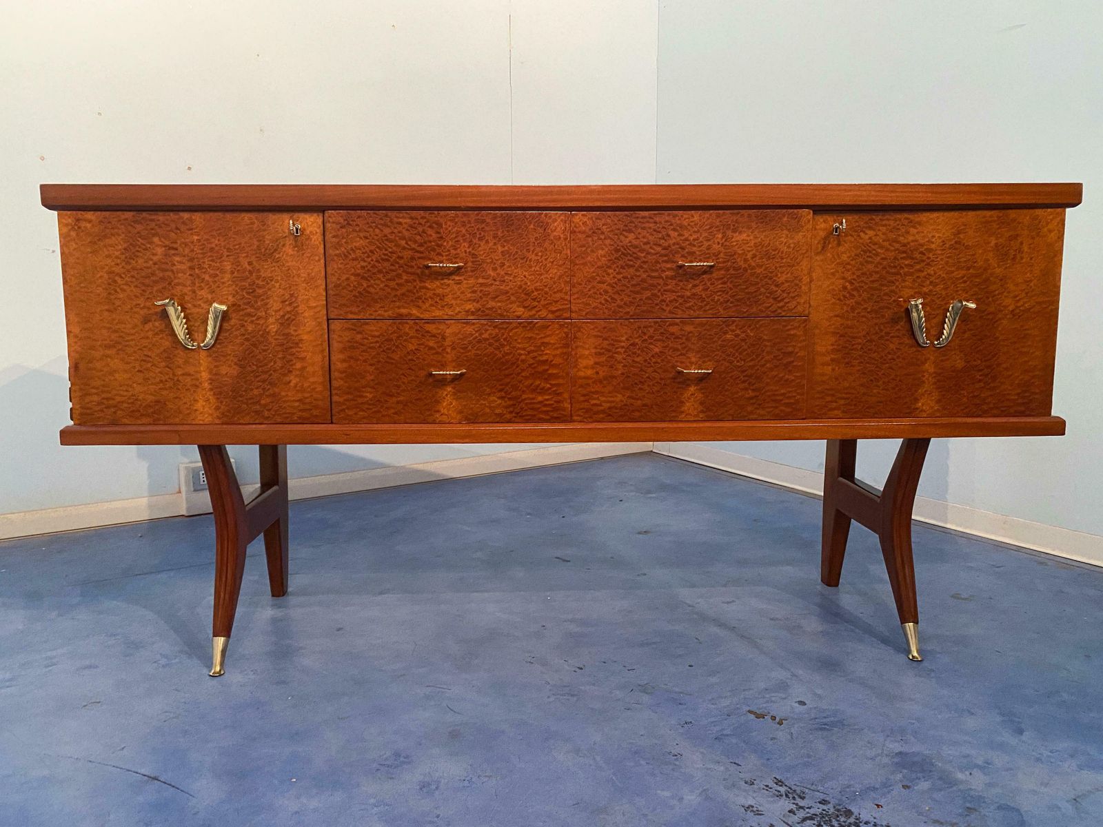 photo for sale Italian Midcentury Amboyna Briar Sideboard By Vittorio Dassi, 1950s