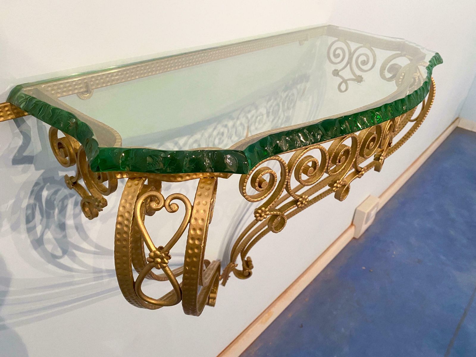 Italian Midcentury Green Crystal Gold Iron Console Table By Pier Luigi Colli photo Furniture