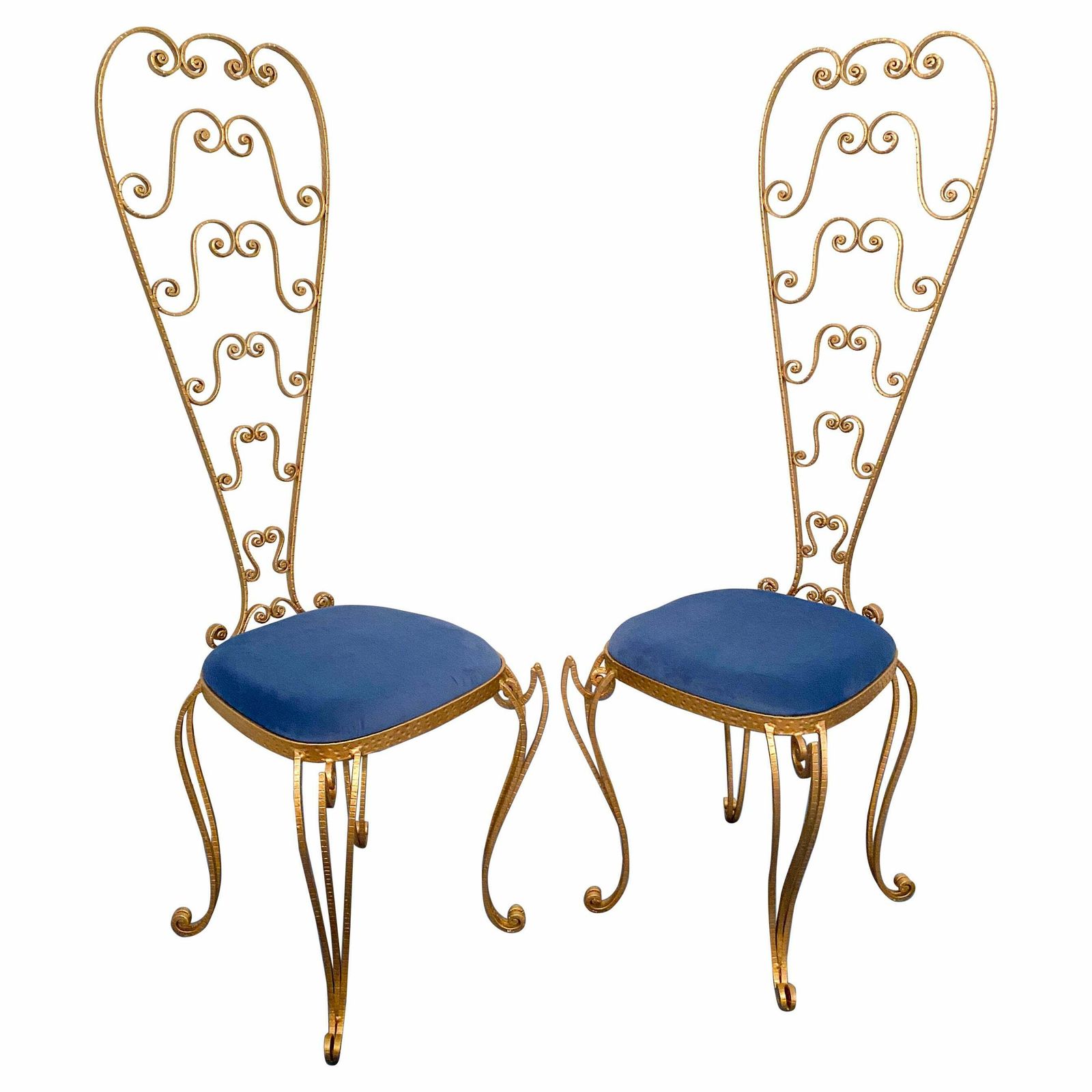 Pair Of Italian Mid Century Modern Luigi Colli Gold Iron Vanity Chairs, 1950s