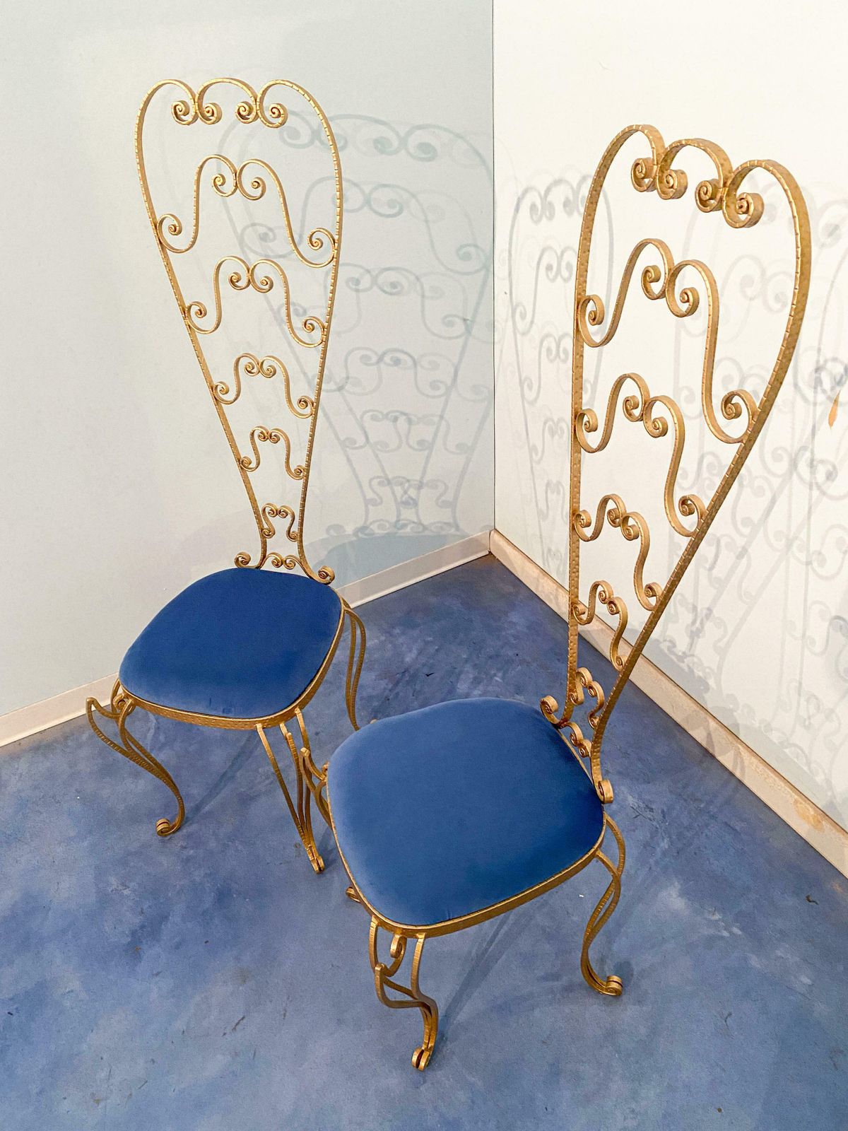 Pair Of Italian Mid Century Modern Luigi Colli Gold Iron Vanity Chairs, 1950s photo 1600.0