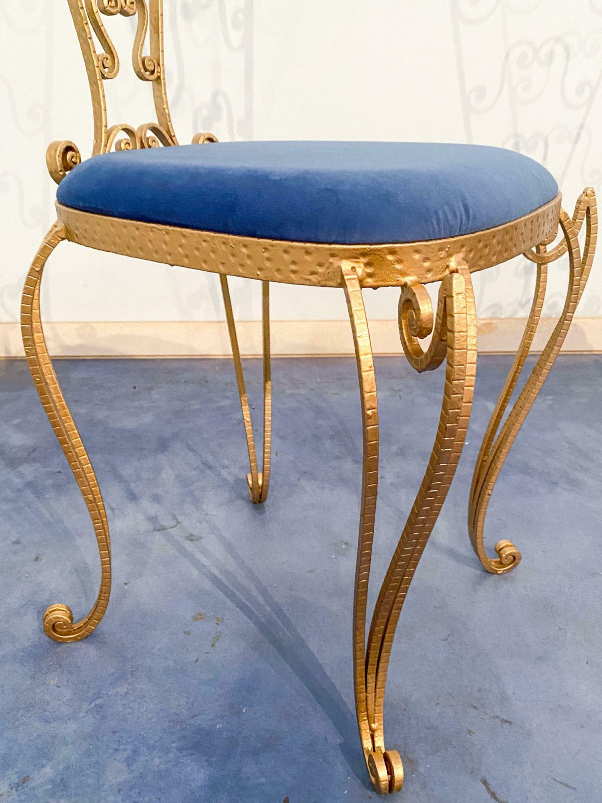 photo furniture Pair Of Italian Mid Century Modern Luigi Colli Gold Iron Vanity Chairs, 1950s
