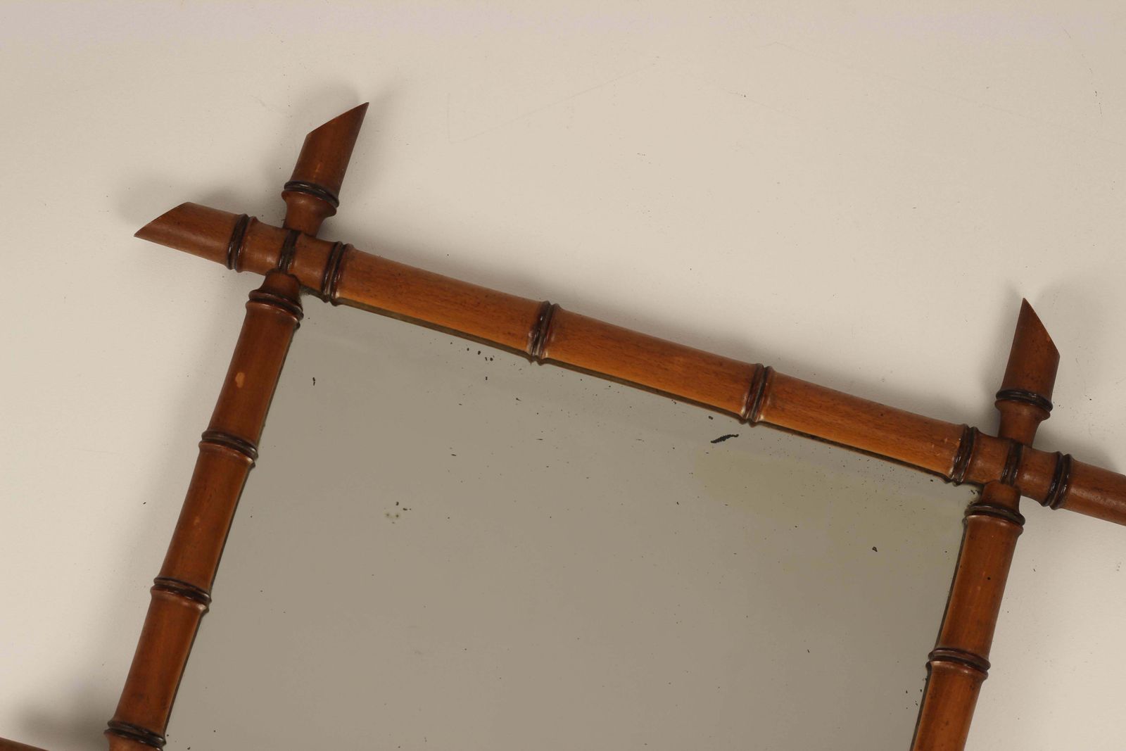 Boho Chic Style Faux Bamboo Walnut Framed Mirror Made In France In Mid 1800s photo for sale