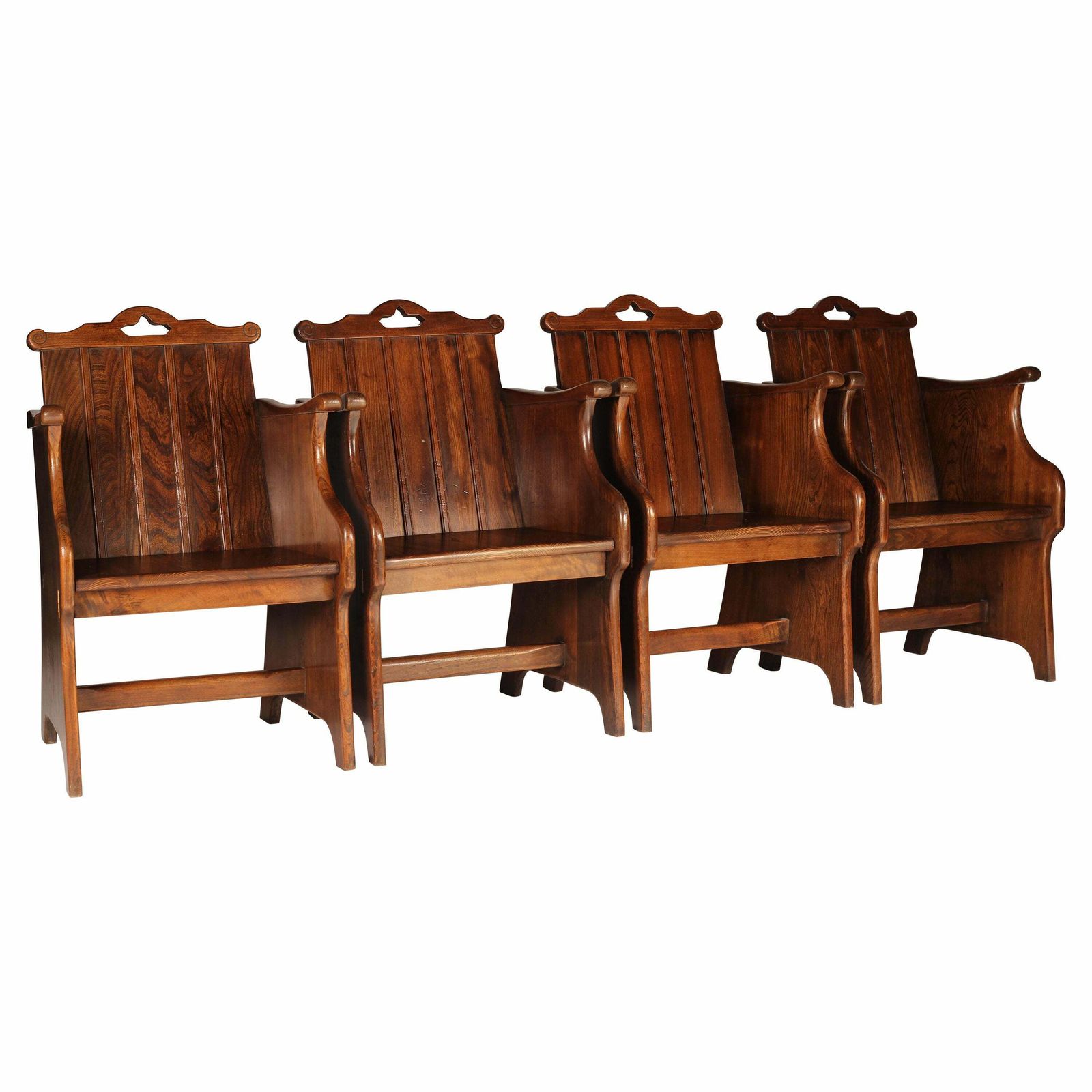 Set Of Elm Tub Arts And Crafts Chairs With Panelled Backs And Carry Handles