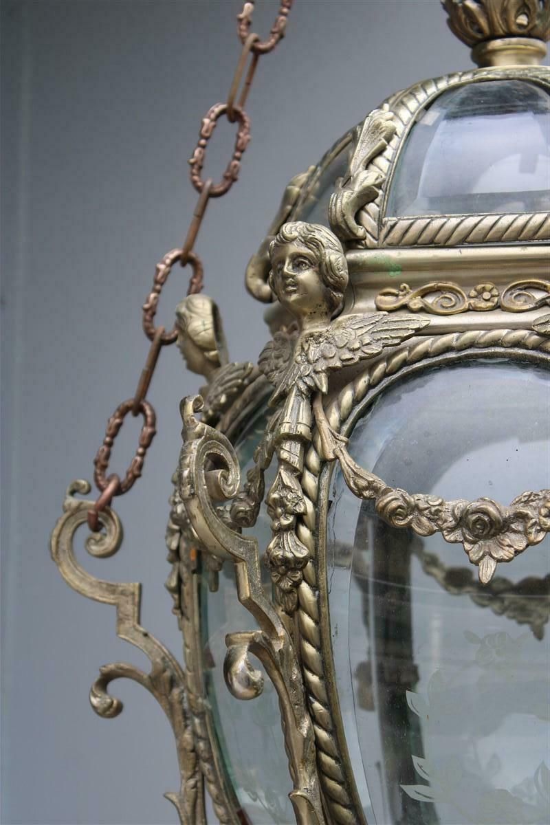 photo furniture Ancient Baroque Style Lantern In Bronze Fusion With Little Angels Curved Glass