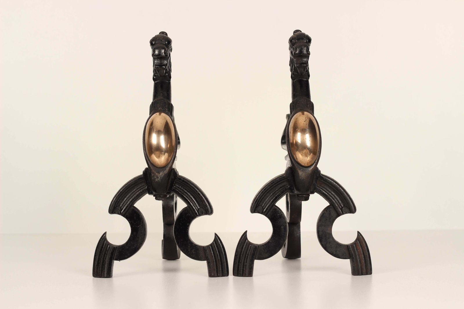 19th Century Victorian Gothic Fire Dogs Or Fire Dogs In The Shape Of Gryphons photo vinterior