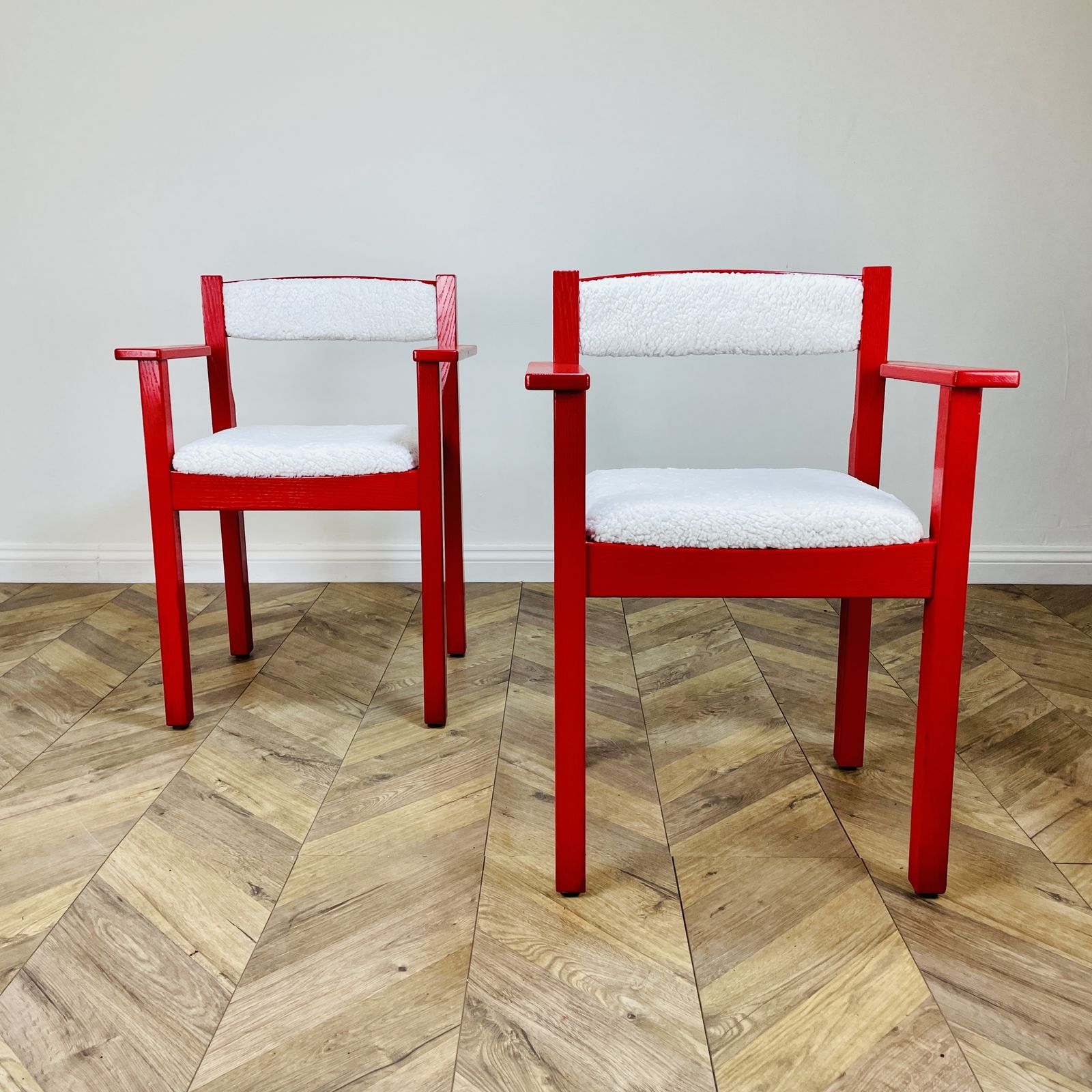 Mid Century Red Modernist Armchairs, Circa 1970s, Set Of 2 photo Furniture