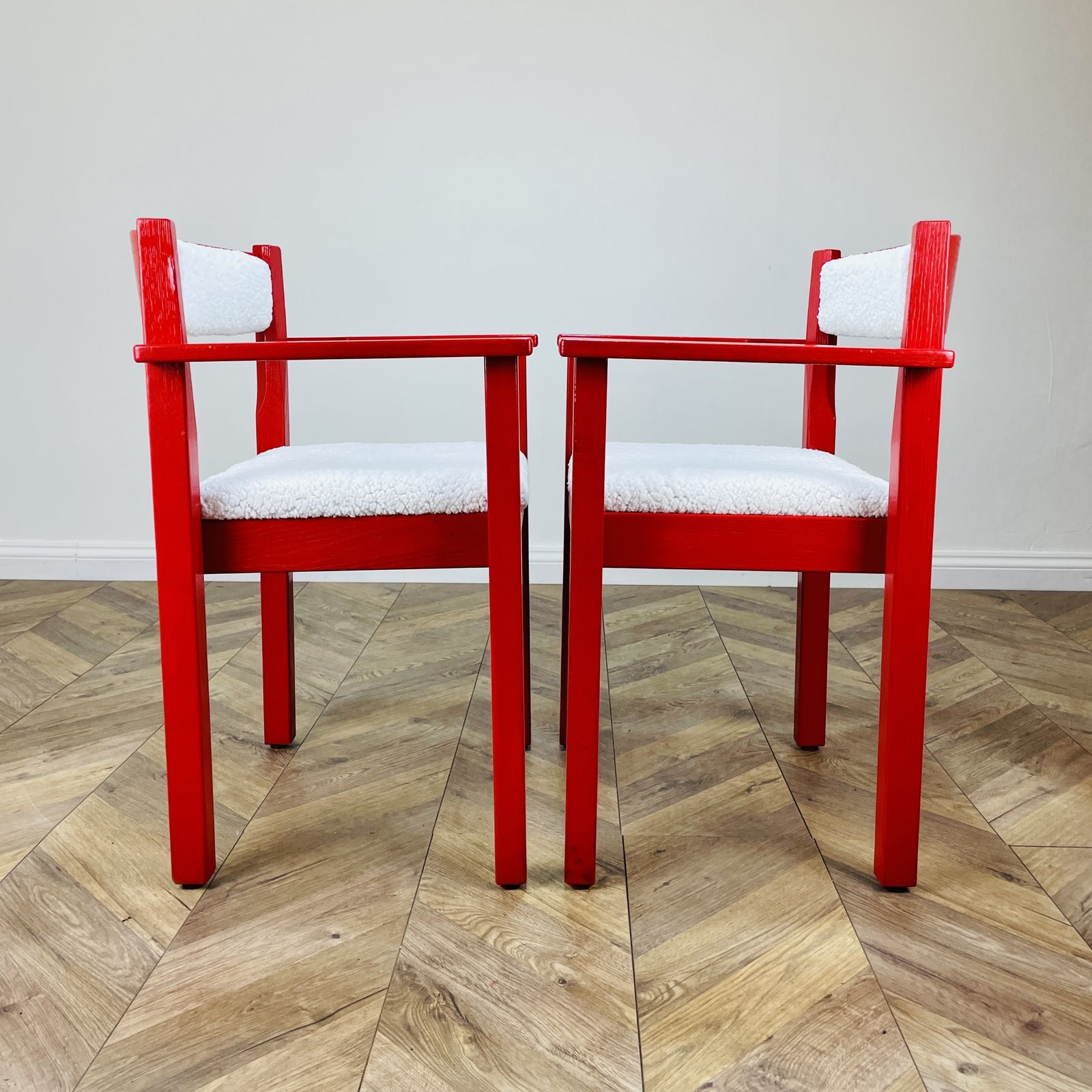 Furniture Mid Century Red Modernist Armchairs, Circa 1970s, Set Of 2 photo
