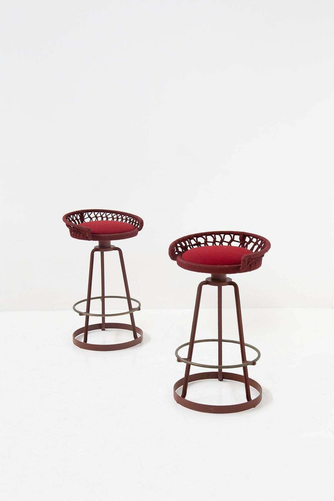 Marzio Cecchi Pair Of Italian Red Rope High Stools photo furniture