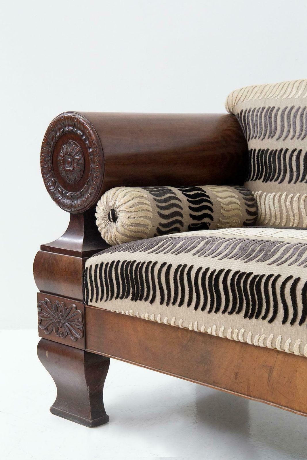 Antique Biedermeier Sofa Made Of Velvet Fabric And Carved Wood photo vintage