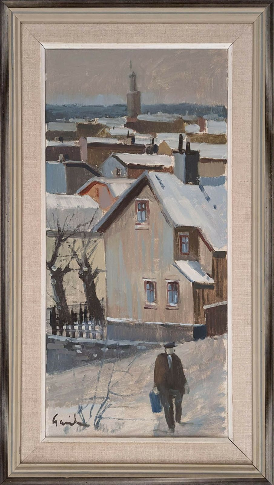 Damaged 20th Century Swedish School 'Village In Winter'
