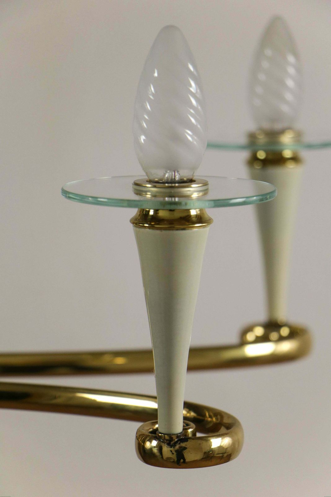 Italian Midcentury Gold And Ivory Color Eight Lights Chandelier, 1950s photo Lighting