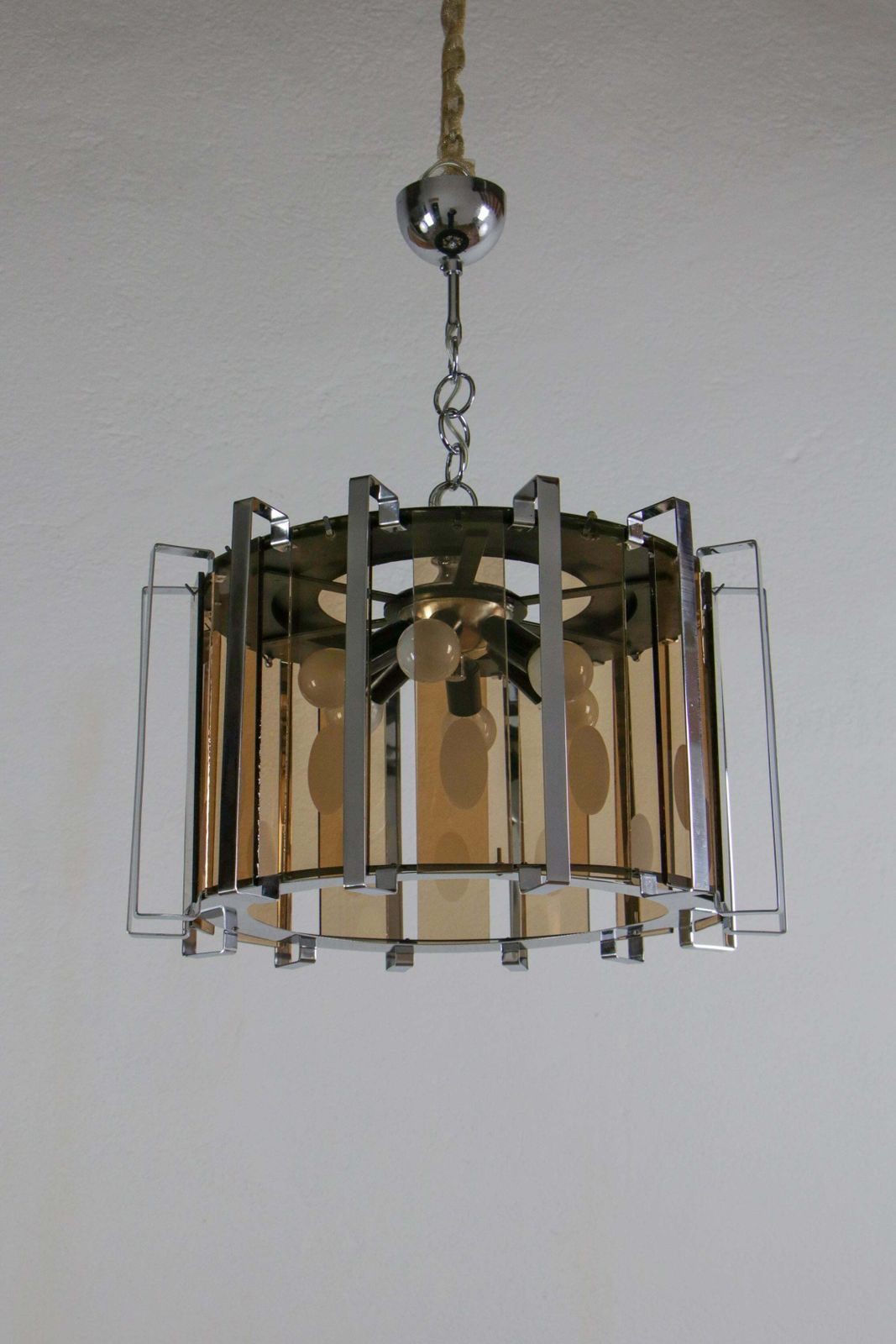 Midcentury Six Lights Black And Chromed Chandelier Attributed To Gino Vistosi photo furniture