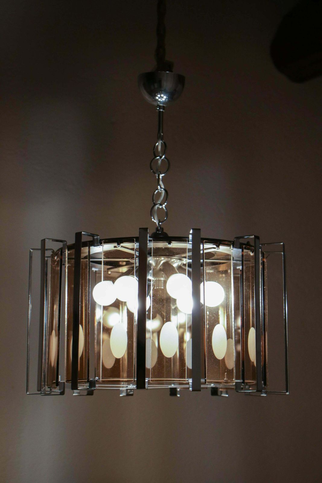 1067.0 Midcentury Six Lights Black And Chromed Chandelier Attributed To Gino Vistosi photo