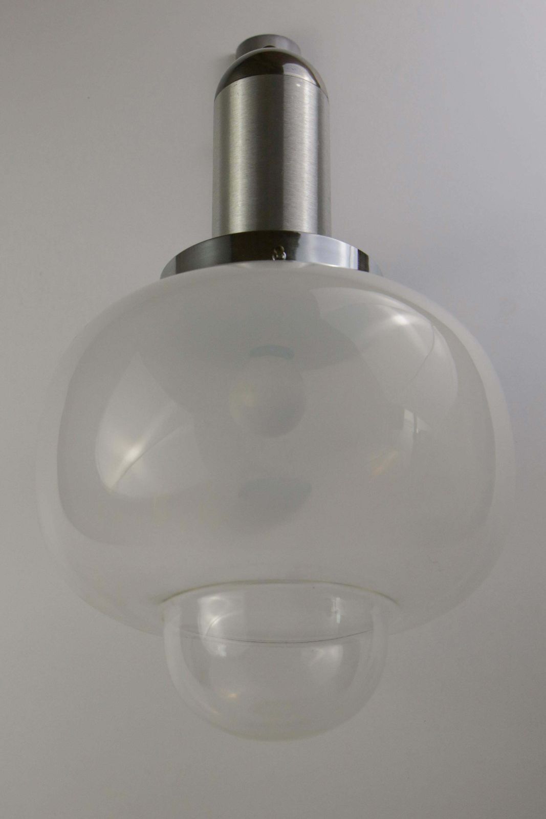 Italian Space Age Chromed Wall Milk Murano Glass Lamp By Gaetano Sciolari, 1960s photo Lighting