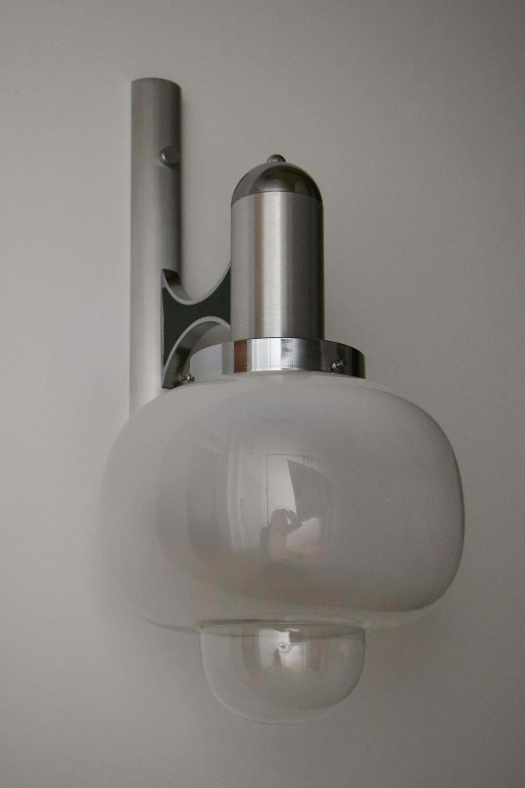 Italian Space Age Chromed Wall Milk Murano Glass Lamp By Gaetano Sciolari, 1960s photo 800.0