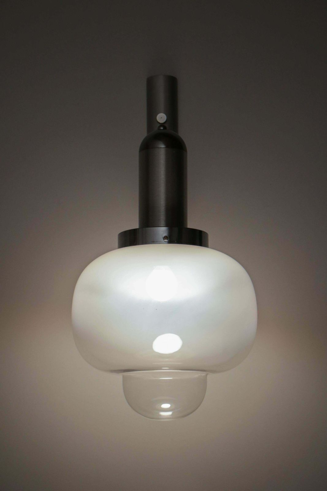 Lighting Italian Space Age Chromed Wall Milk Murano Glass Lamp By Gaetano Sciolari, 1960s photo