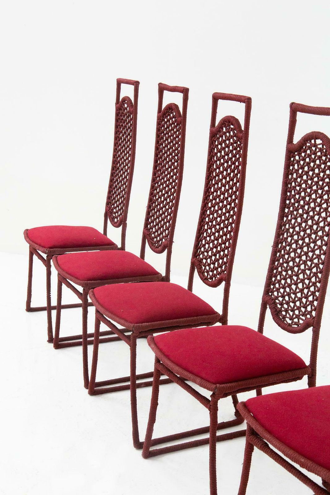 Set Of Six Red Rope Chairs By Marzio Cecchi photo Furniture