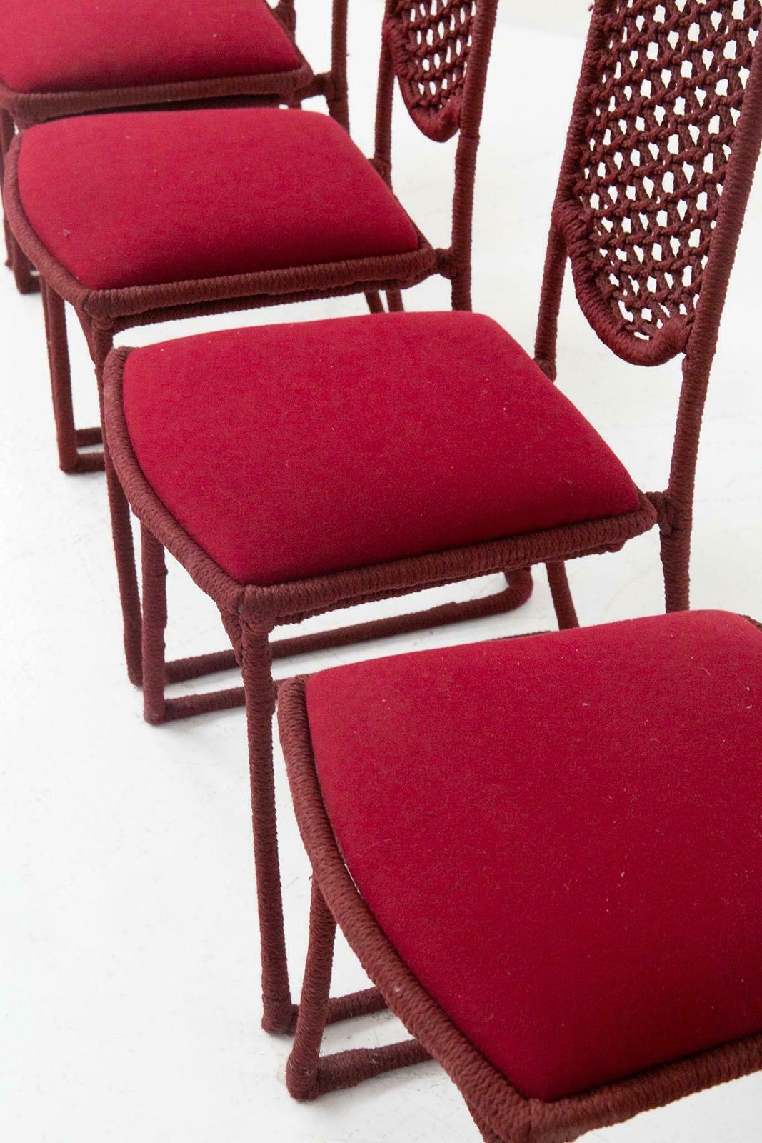 Set Of Six Red Rope Chairs By Marzio Cecchi photo vinterior