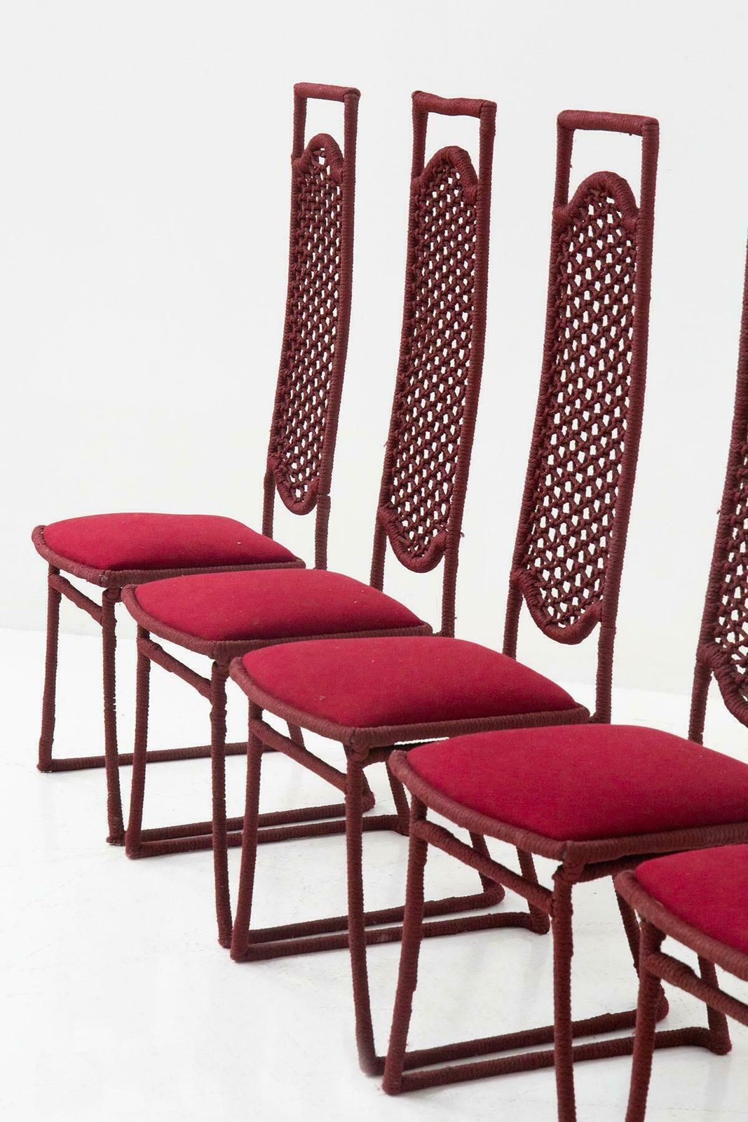 Set Of Six Red Rope Chairs By Marzio Cecchi photo buy